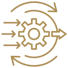 Efficiency concept with gear and arrows
